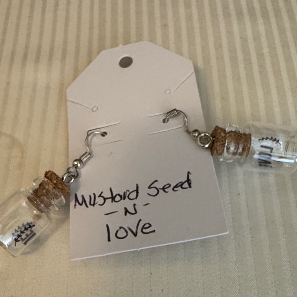 Mustard Seed Glass Bottle Earrings with Cork - Picture 3 of 12